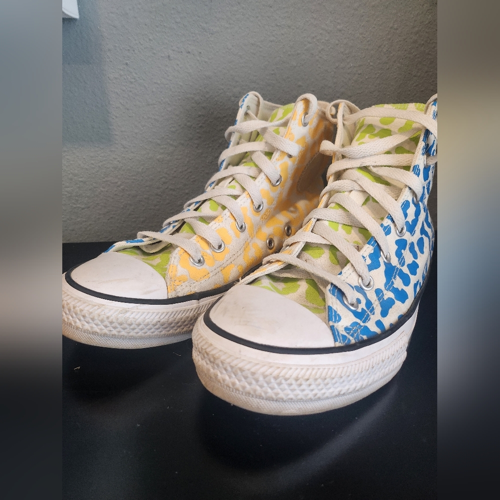 Converse Multi Bright Colored High-Top Sneakers Canvas Cheetah Print Color Block